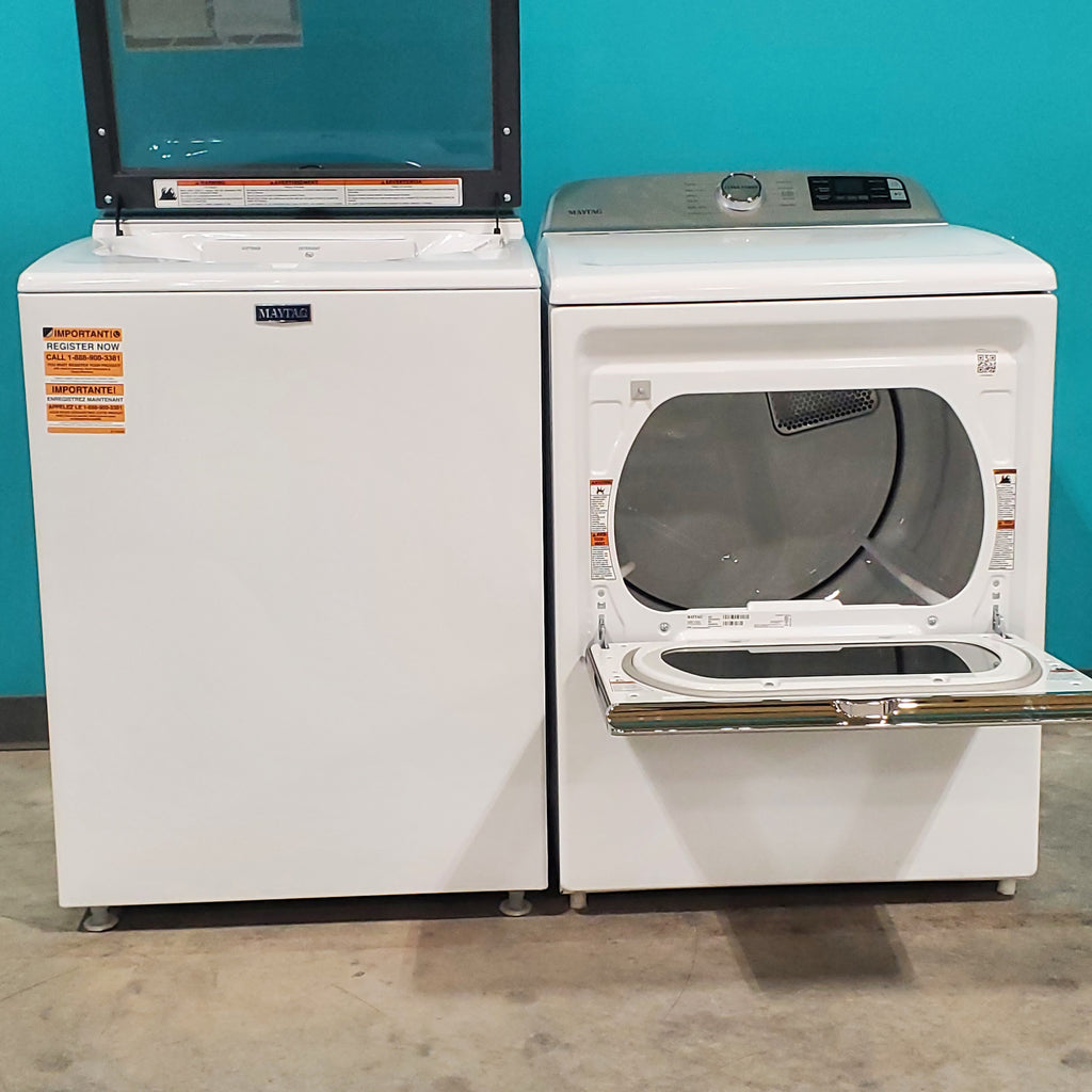 Pictures of Maytag 4.7 cu. ft. Smart Top Load Washing Machine with Extra Power Button and Deep Fill option MVW6230HW and Smart 7.4 cu. ft. Electric Dryer with Extra Power and Advanced Moisture Sensing MED6230HW - Neu Appliance Outlet - Discount Appliance Outlet in Austin, Tx