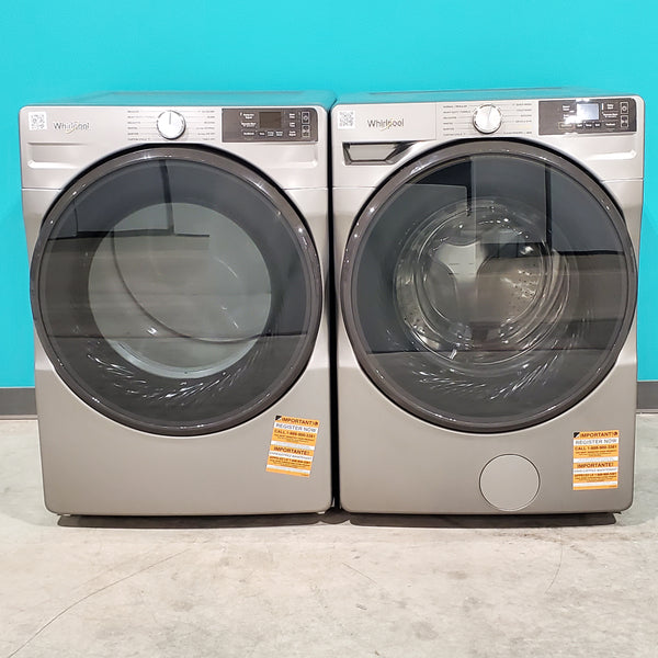 Whirlpool Radiant Silver 4.5 cu. ft. Smart Front Load ENERGY STAR® Washer with FreshFlow™ Vent System WFW5720RR and 7.4 cu. ft. Smart Front Load ENERGY STAR® Electric Dryer with Wrinkle Shield™ Option WED5720RR