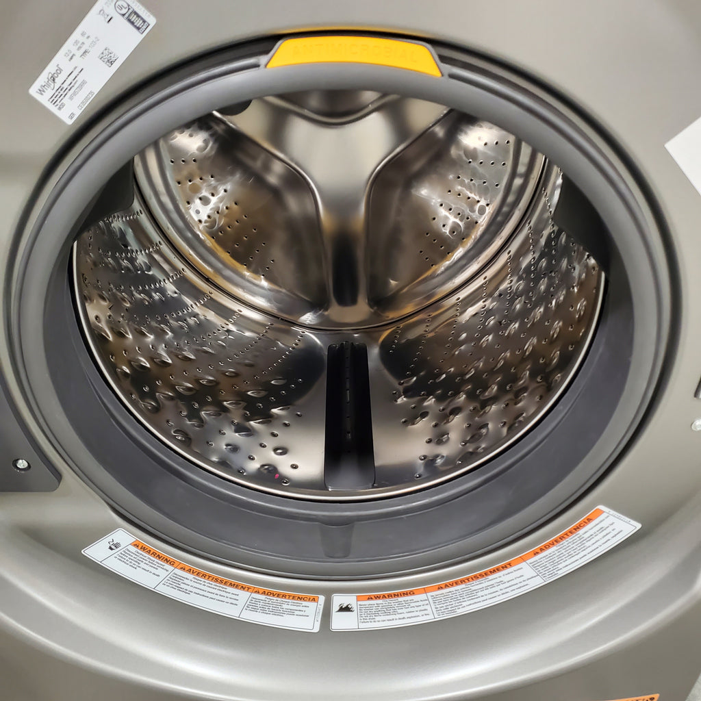 Pictures of Whirlpool Radiant Silver 4.5 cu. ft. Smart Front Load ENERGY STAR® Washer with FreshFlow™ Vent System WFW5720RR and 7.4 cu. ft. Smart Front Load ENERGY STAR® Electric Dryer with Wrinkle Shield™ Option WED5720RR - Neu Appliance Outlet - Discount Appliance Outlet in Austin, Tx