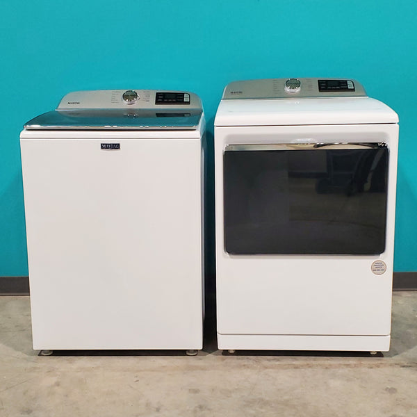 Maytag 4.7 cu. ft. Smart Top Load Washing Machine with Extra Power Button and Deep Fill option MVW6230HW and  ENERGY STAR Smart Capable 7.4 cu. ft. Electric Steam Dryer with Extra Power Button  MED7230HW - Open Box
