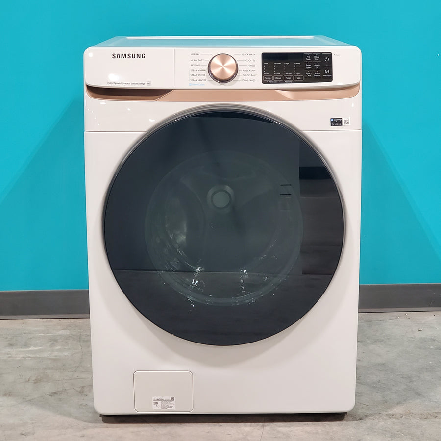 Samsung Extra Large Capacity 5.0 cu. ft. Smart Front Load Washer in Ivory with Super Speed Wash and Steam Wi-Fi Connectivity WF50BG8300AEUS- Open Box