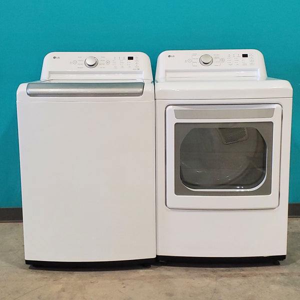 LG 4.8 cu. ft. Mega Capacity Top Load Washer with 4-Way™ Agitator & TurboDrum™ Technology WT7155CW and 7.3 cu. ft. Ultra Large Capacity Electric Dryer with Sensor Dry Technology DLE7150W - Open Box
