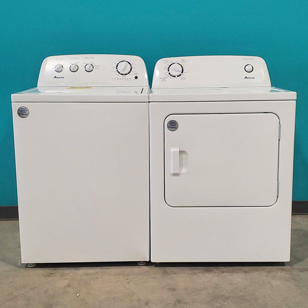 Pictures of Amana 3.8 cu. ft. Top Load Washing Machine with Deep Water Wash Option NTW4519JW and Amana 6.5 cu. ft. Electric Dryer with Automatic Cycles NED4655EW - Scratch & Dent - Minor - Neu Appliance Outlet - Discount Appliance Outlet in Austin, Tx
