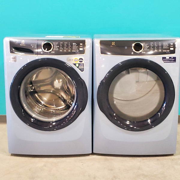 Glacier Blue Electrolux 27 in. 4.5 cu.ft. HE Front Load ENERGY STAR Washer with LuxCare Wash System 20-minutes Fast Wash and  8 cu.ft. Electric Dryer vented Front Load Perfect Steam Dryer with Instant Refresh - Open Box