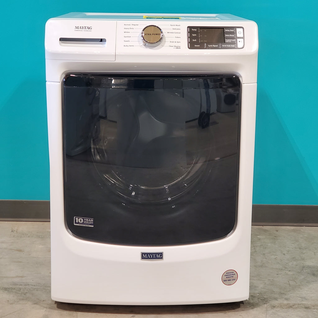 Pictures of Maytag Front Load 4.8 Cu. Ft. Washer with 16 Hour Fresh Hold Option MHW6630HW - Scratch and Dent (Moderate) and Maytag Front Load 7.3 Cu. Ft. Electric Dryer with Extra Power and Quick Dry Cycle MED5630HW - Open Box - Neu Appliance Outlet - Discount Appliance Outlet in Austin, Tx