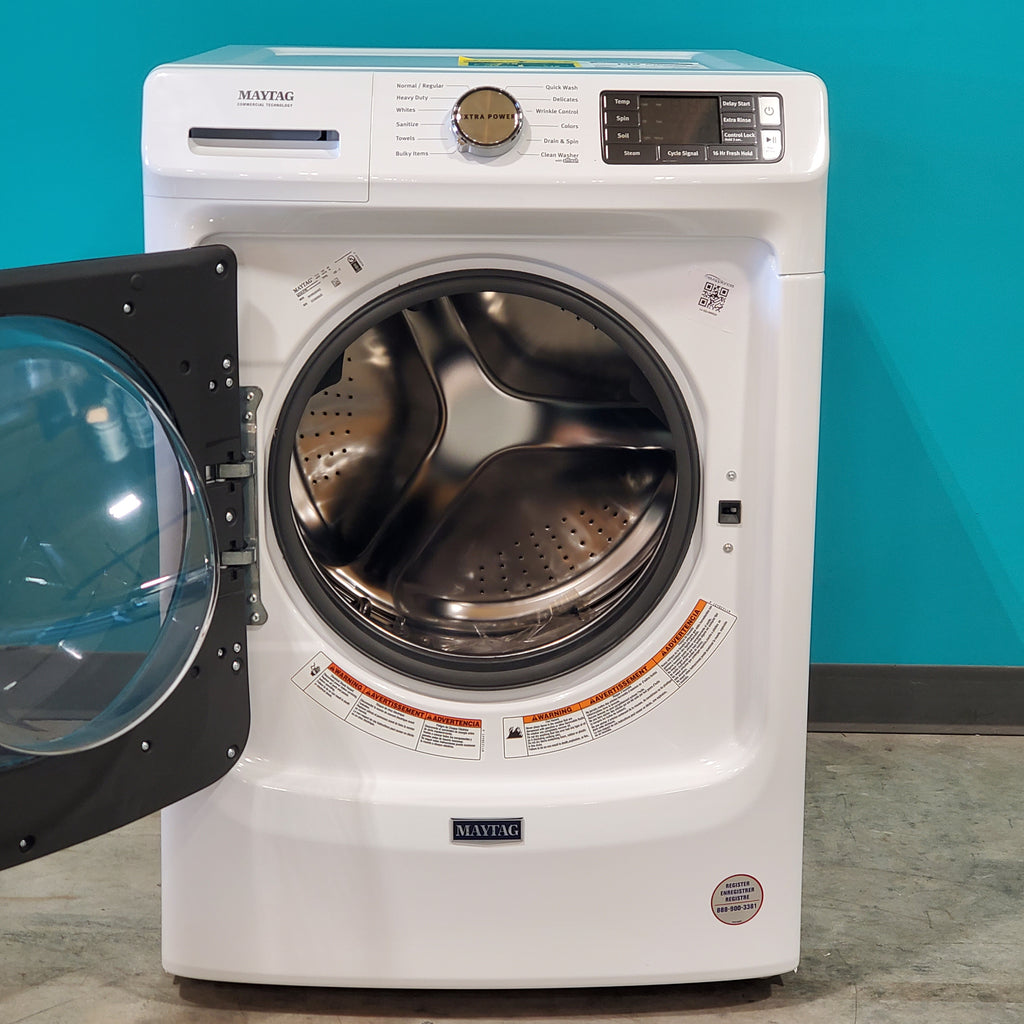 Pictures of Maytag Front Load 4.8 Cu. Ft. Washer with 16 Hour Fresh Hold Option MHW6630HW - Scratch and Dent (Moderate) and Maytag Front Load 7.3 Cu. Ft. Electric Dryer with Extra Power and Quick Dry Cycle MED5630HW - Open Box - Neu Appliance Outlet - Discount Appliance Outlet in Austin, Tx