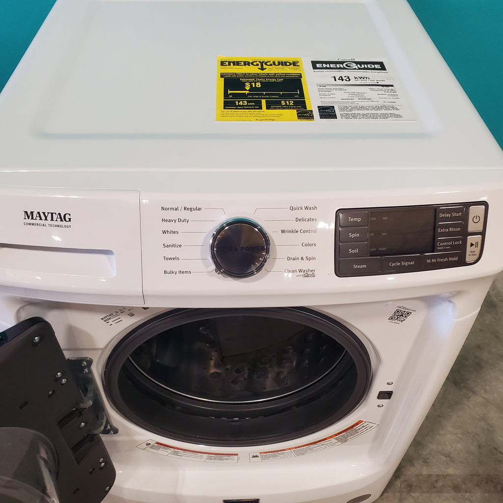 Pictures of Maytag Front Load 4.8 Cu. Ft. Washer with 16 Hour Fresh Hold Option MHW6630HW - Scratch and Dent (Moderate) and Maytag Front Load 7.3 Cu. Ft. Electric Dryer with Extra Power and Quick Dry Cycle MED5630HW - Open Box - Neu Appliance Outlet - Discount Appliance Outlet in Austin, Tx