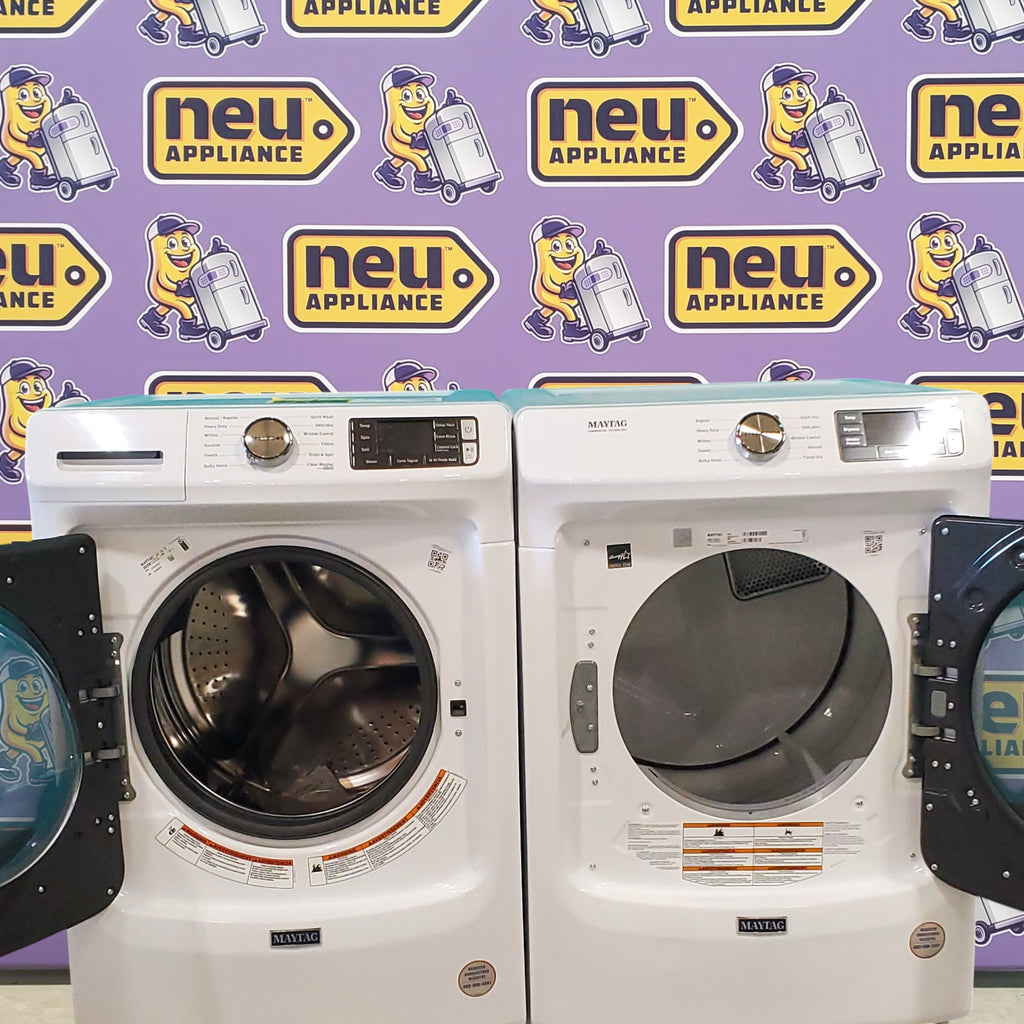 Pictures of Maytag Front Load 4.8 Cu. Ft. Washer with 16 Hour Fresh Hold Option MHW6630HW - Scratch and Dent (Moderate) and Maytag Front Load 7.3 Cu. Ft. Electric Dryer with Extra Power and Quick Dry Cycle MED5630HW - Open Box - Neu Appliance Outlet - Discount Appliance Outlet in Austin, Tx