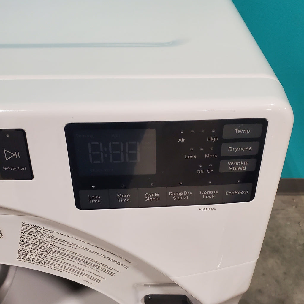 Pictures of Whirlpool Large Capacity 5.0 Cu. Ft. Front Load Washer with Quick Wash Cycle and Sanitize Cycle in White WFW6605MW - Scratch and Dent (Minor) and 7.4 Cu. Ft. Electric Wrinkle Shield Dryer with Advanced Moisture Sensing WED5605MW - Open Box - Neu Appliance Outlet - Discount Appliance Outlet in Austin, Tx