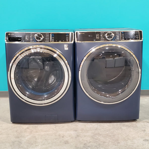 GE Profile™ Sapphire Blue 5.3 cu. ft. Capacity Smart Front Load ENERGY STAR® Washer with UltraFresh™ Vent System+  PFW870SPVRS and  GE Profile™ 7.8 cu. ft. Capacity Smart Front Load Electric Dryer with Steam PFD87ESPVRS - Open Box