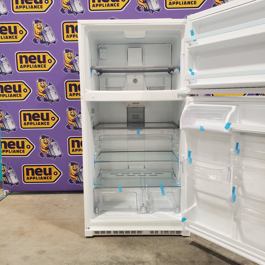 Pictures of Maytag White 33-Inch Wide 21 Cu. Ft. Top Freezer Refrigerator with PowerCold® Feature and Bright Series LED Lighting MRT311FFFH - Scratch & Dent - Minor - Neu Appliance Outlet - Discount Appliance Outlet in Austin, Tx