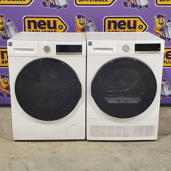 Kenmore 24 inch Stackable White 2.2 cu. ft. Steam Front-Load Washer with Accela Wash 2641202 and 4.0 cu. ft. Ventless Front-Load Stackable Front-Load Dryer in White with Stainless Steel Drum 2681202