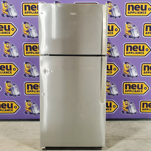 Whirlpool Monochromatic Stainless Steel 18 cu ft 30" Wide ENERGY STAR Top-Freezer Refrigerator with Clear, Humidity Controlled Crispers WRT148FZDM - Scratch & Dent - Minor