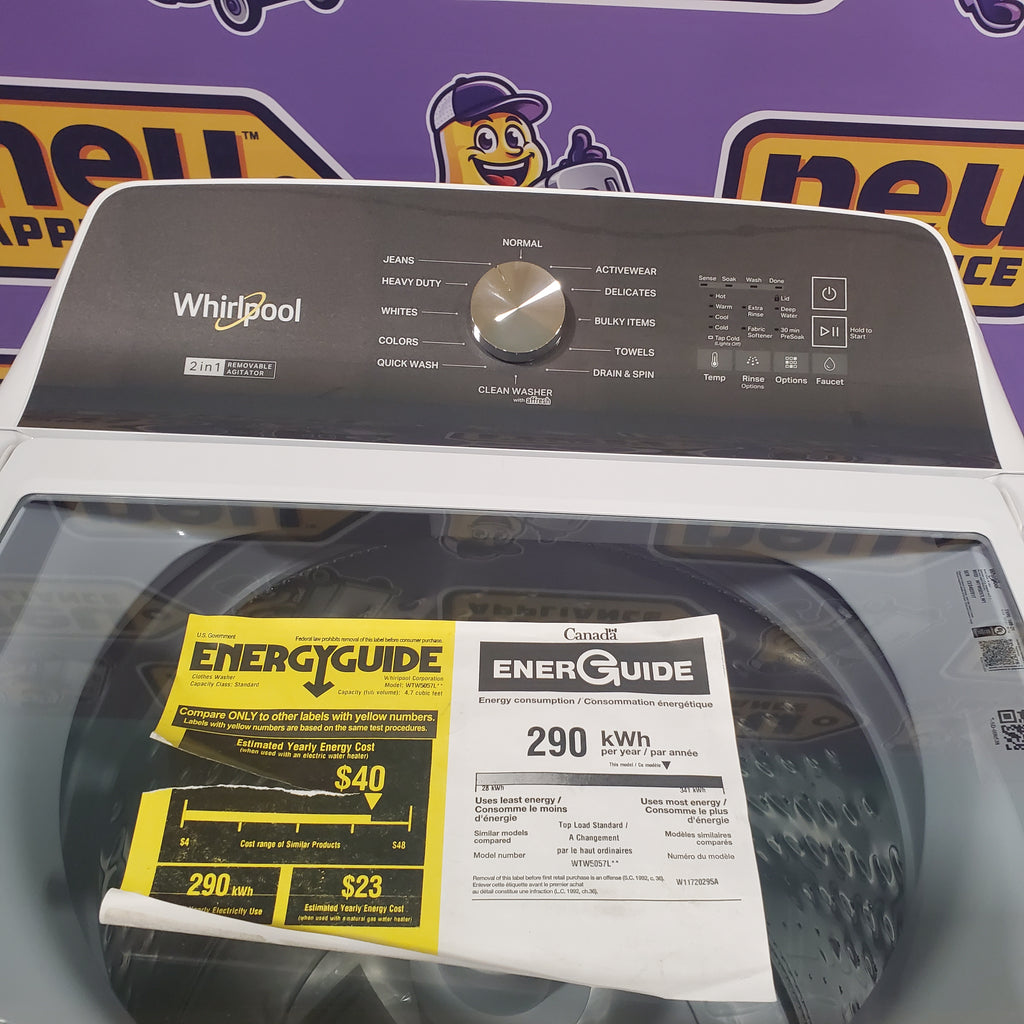 Pictures of Whirlpool 4.7–4.8 Cu. Ft. Top Load Washer with 2 in 1 Removable Agitator and Built-In Water Faucet and 7.0 Cu. Ft. Top Load Electric Moisture Sensing Dryer with Wrinkle Shield™ Option - Neu Appliance Outlet - Discount Appliance Outlet in Austin, Tx