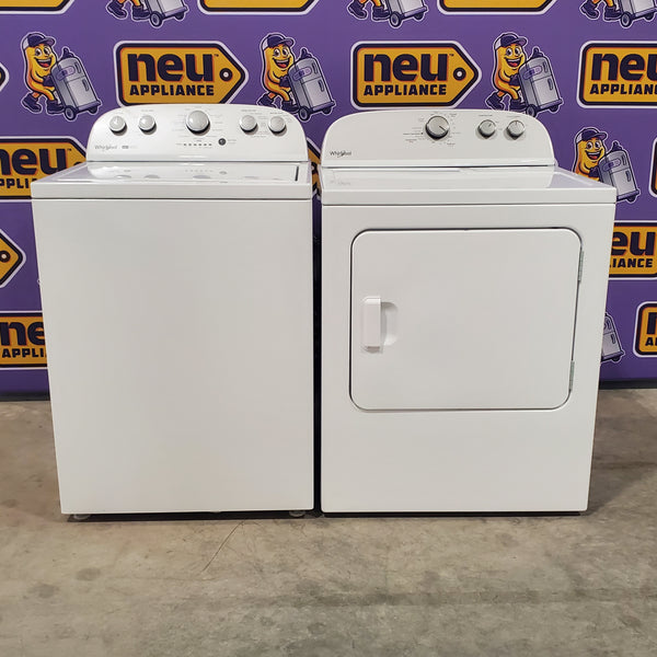 Whirlpool 3.8–3.9 Cu. Ft.  Top Load Washer with  2 in 1 Removable Agitator and Soil Level Selection WTW4957PW and Whirlpool 7-cu ft Vented Electric Dryer WED4815EW - Open Box