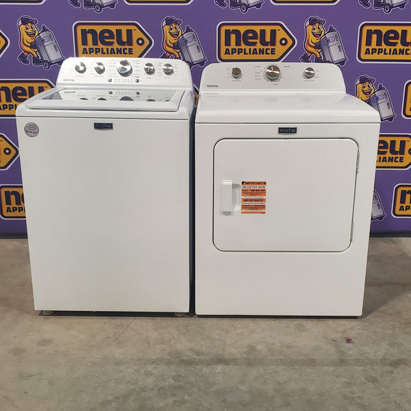 Maytag Top Load 4.7 cu. ft. Agitator Washer with Extra Power and Deep Fill Option MVW5435PW and Electric Wrinkle Prevent 7.0 cu. ft Dryer with End of Cycle Signal MED4500MW - Open Box