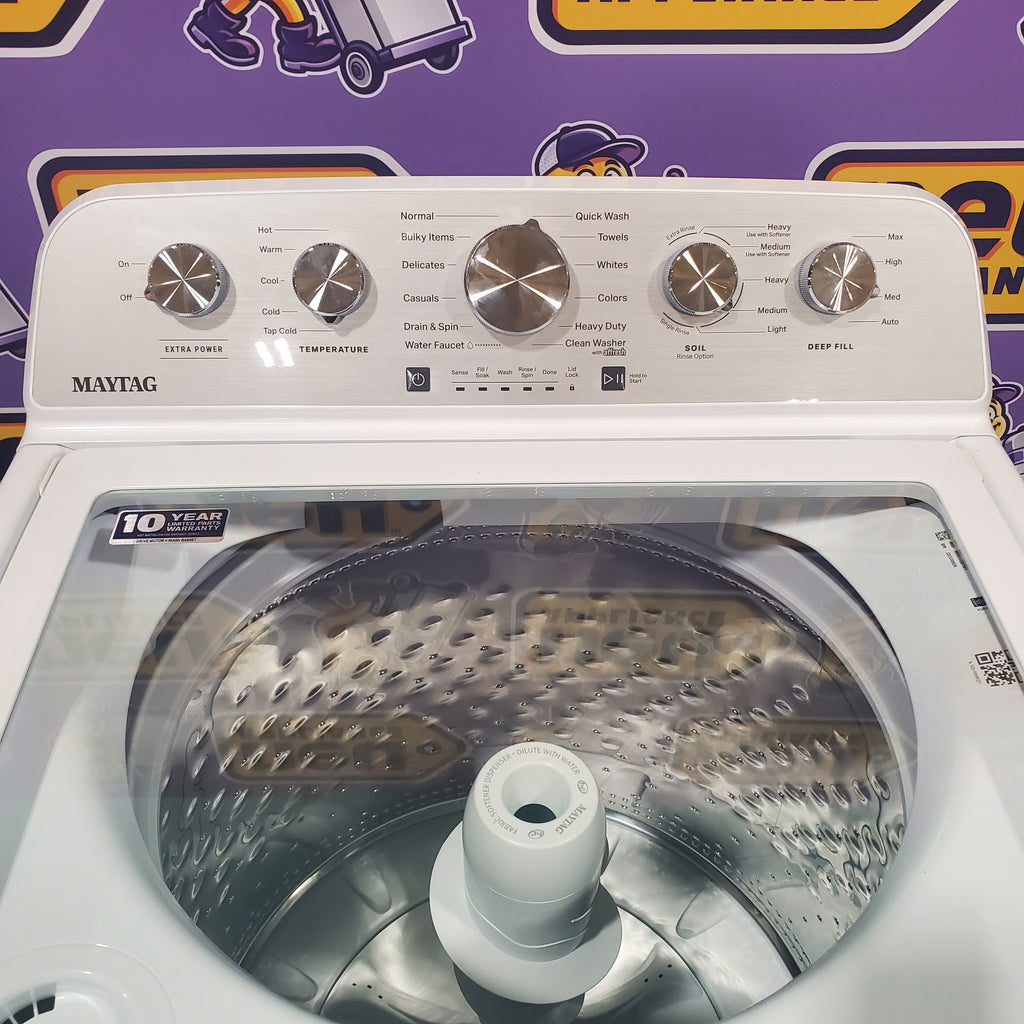 Pictures of Maytag Top Load 4.7 cu. ft. Agitator Washer with Extra Power and Deep Fill Option MVW5435PW and Electric Wrinkle Prevent 7.0 cu. ft Dryer with End of Cycle Signal MED4500MW - Open Box - Neu Appliance Outlet - Discount Appliance Outlet in Austin, Tx