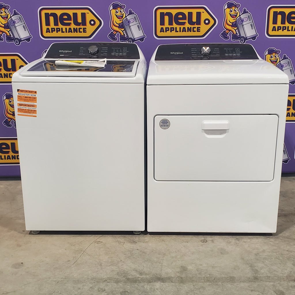 Pictures of Whirlpool 4.7–4.8 Cu. Ft. Top Load Washer with 2 in 1 Removable Agitator and Built-In Water Faucet and 7.0 Cu. Ft. Top Load Electric Moisture Sensing Dryer with Wrinkle Shield™ Option - Neu Appliance Outlet - Discount Appliance Outlet in Austin, Tx
