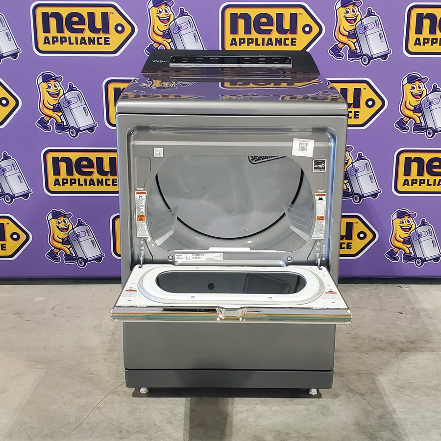 Whirlpool Chrome Shadow 5.2 - 5.3 cu. ft. ENERGY STAR Top Load Washer with 2 in 1 Removable Agitator and Load & Go™ dispenser WTW8127LC and  7.4 cu. ft. Top Load Electric Dryer with Advanced Moisture Sensing WED8127LC - Scratch & Dent - Minor