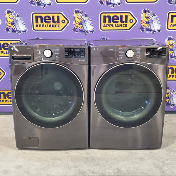 LG 4.5 cu. ft. Ultra Large Capacity Smart wi-fi Enabled Front Load Washer with TurboWash™ 360°  WM4000HBA and LG 7.4 cu. ft. Ultra Large Capacity Smart wi-fi Enabled Front Load Electric Dryer with TurboSteam™ DLEX4000B - Scratch & Dent - Minor