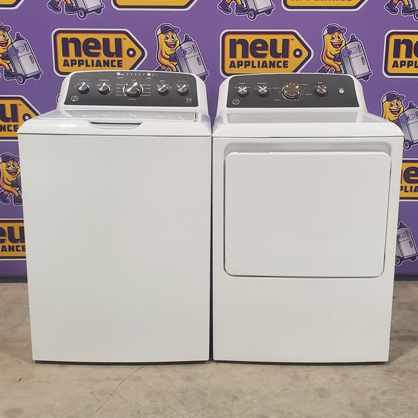 GE 4.5 cu. ft. Capacity Washer with Stainless Steel Basket, Cold Plus and Wash Boost and GE 7.2 cu. ft. Capacity Electric Dryer with Up To 120 ft. Venting and Extended Tumble