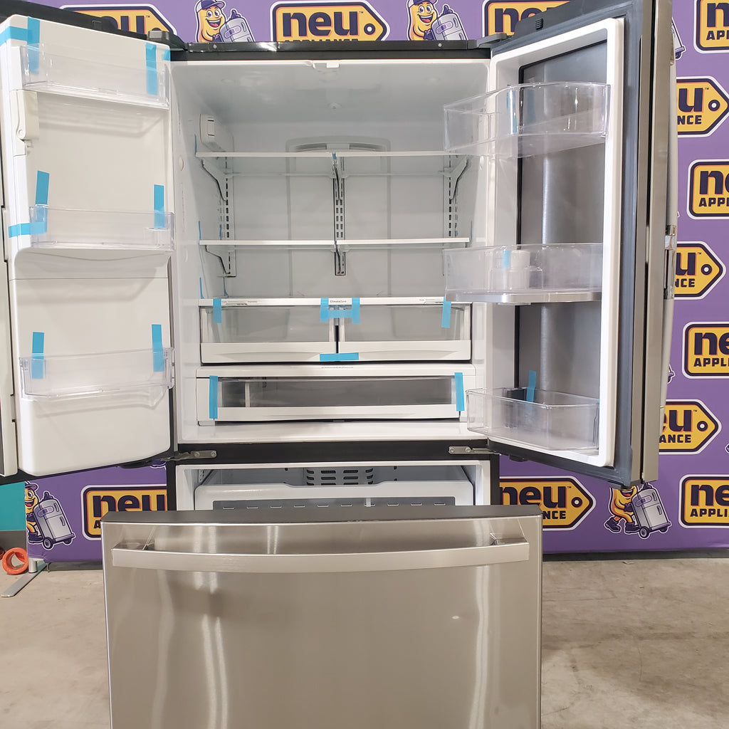 Pictures of GE Standard Depth Fingerprint Resistant 3 Door 27.8 Cu. Ft. French Door Refrigerator with Ice Maker, Water and Ice Dispenser, and Door within Door GFD28GYNFS - Certified Refurbished - Neu Appliance Outlet - Discount Appliance Outlet in Austin, Tx