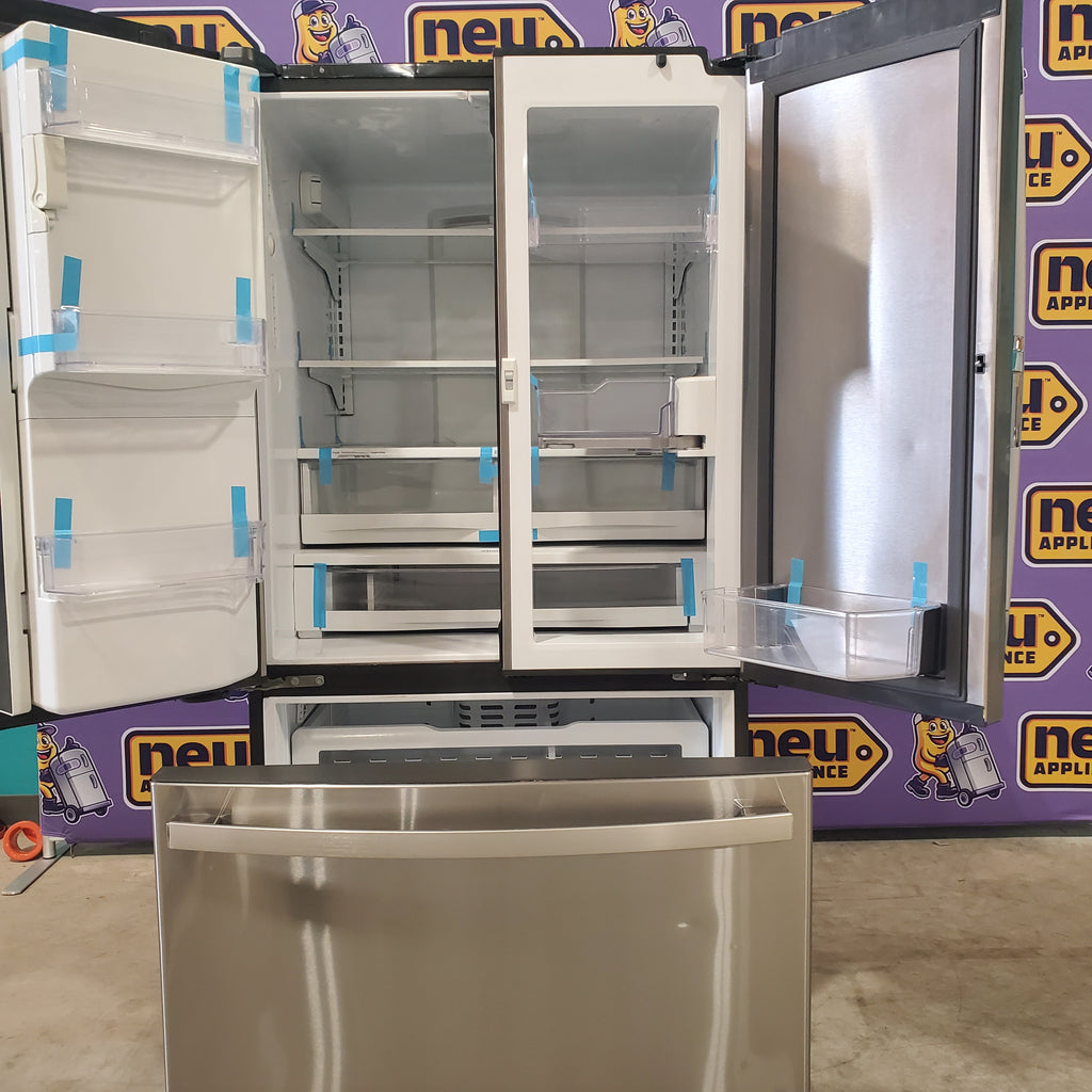 Pictures of GE Standard Depth Fingerprint Resistant 3 Door 27.8 Cu. Ft. French Door Refrigerator with Ice Maker, Water and Ice Dispenser, and Door within Door GFD28GYNFS - Certified Refurbished - Neu Appliance Outlet - Discount Appliance Outlet in Austin, Tx