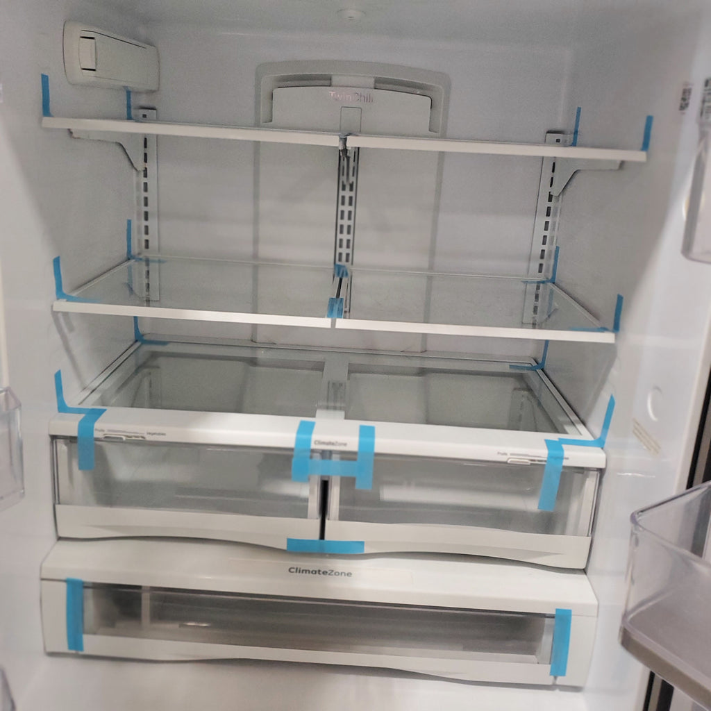 Pictures of GE Standard Depth Fingerprint Resistant 3 Door 27.8 Cu. Ft. French Door Refrigerator with Ice Maker, Water and Ice Dispenser, and Door within Door GFD28GYNFS - Certified Refurbished - Neu Appliance Outlet - Discount Appliance Outlet in Austin, Tx