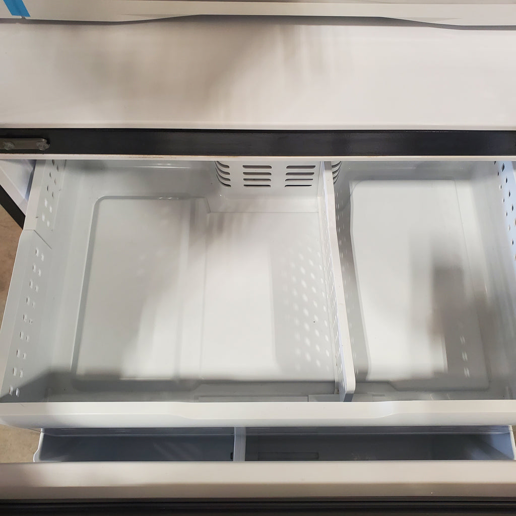 Pictures of GE Standard Depth Fingerprint Resistant 3 Door 27.8 Cu. Ft. French Door Refrigerator with Ice Maker, Water and Ice Dispenser, and Door within Door GFD28GYNFS - Certified Refurbished - Neu Appliance Outlet - Discount Appliance Outlet in Austin, Tx
