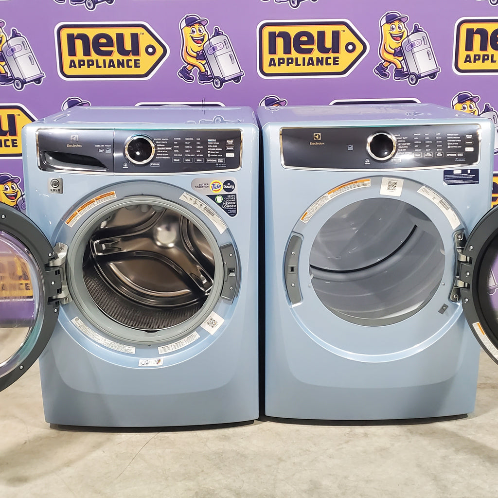 Pictures of Glacier Blue Electrolux 27 in. 4.5 cu.ft. HE Front Load ENERGY STAR Washer with LuxCare Wash System 20-minutes Fast Wash ELFW7437AG and 8 cu.ft. Electric Dryer vented Front Load Perfect Steam Dryer with Instant Refresh ELFE7437AG - Neu Appliance Outlet - Discount Appliance Outlet in Austin, Tx