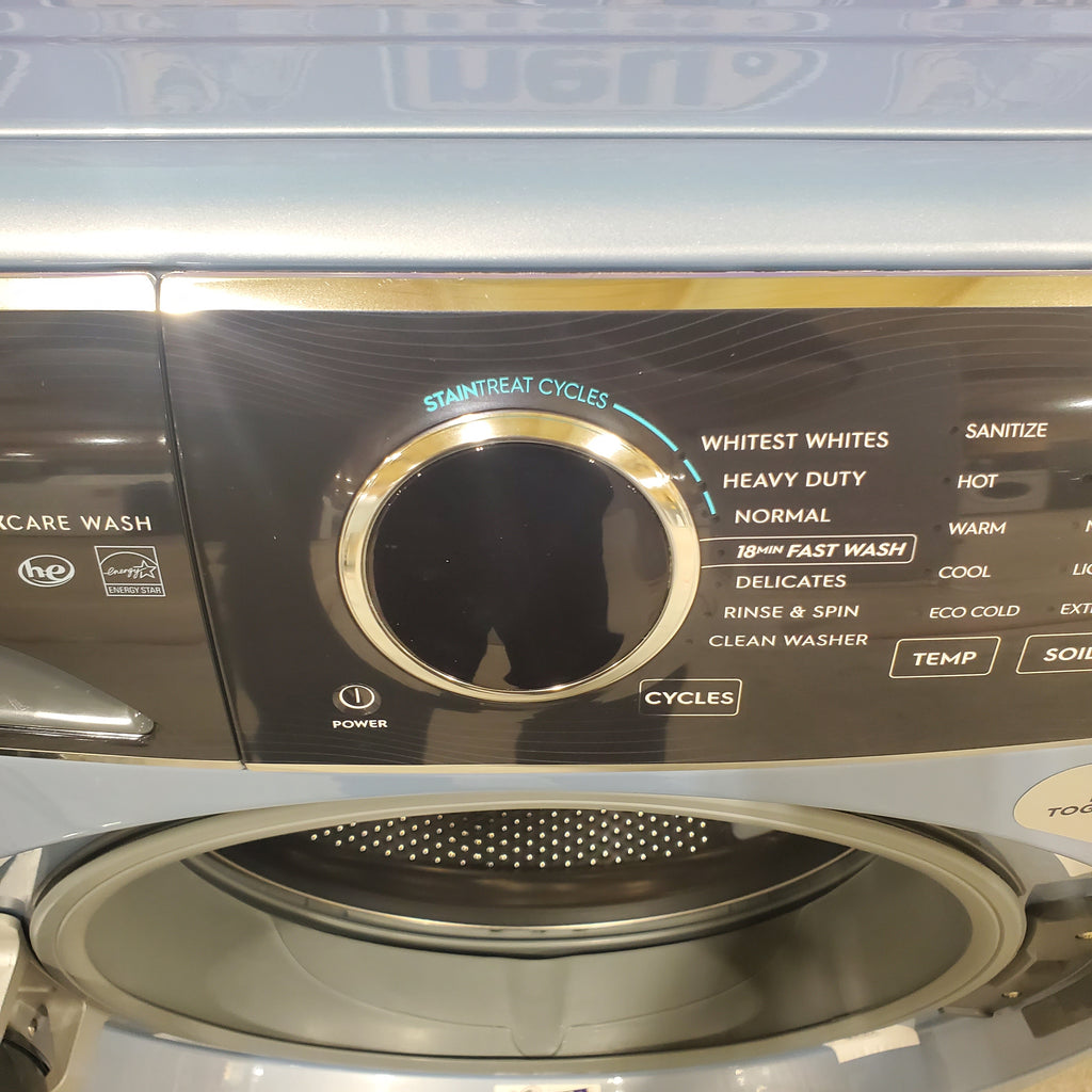 Pictures of Glacier Blue Electrolux 27 in. 4.5 cu.ft. HE Front Load ENERGY STAR Washer with LuxCare Wash System 20-minutes Fast Wash ELFW7437AG and 8 cu.ft. Electric Dryer vented Front Load Perfect Steam Dryer with Instant Refresh ELFE7437AG - Neu Appliance Outlet - Discount Appliance Outlet in Austin, Tx