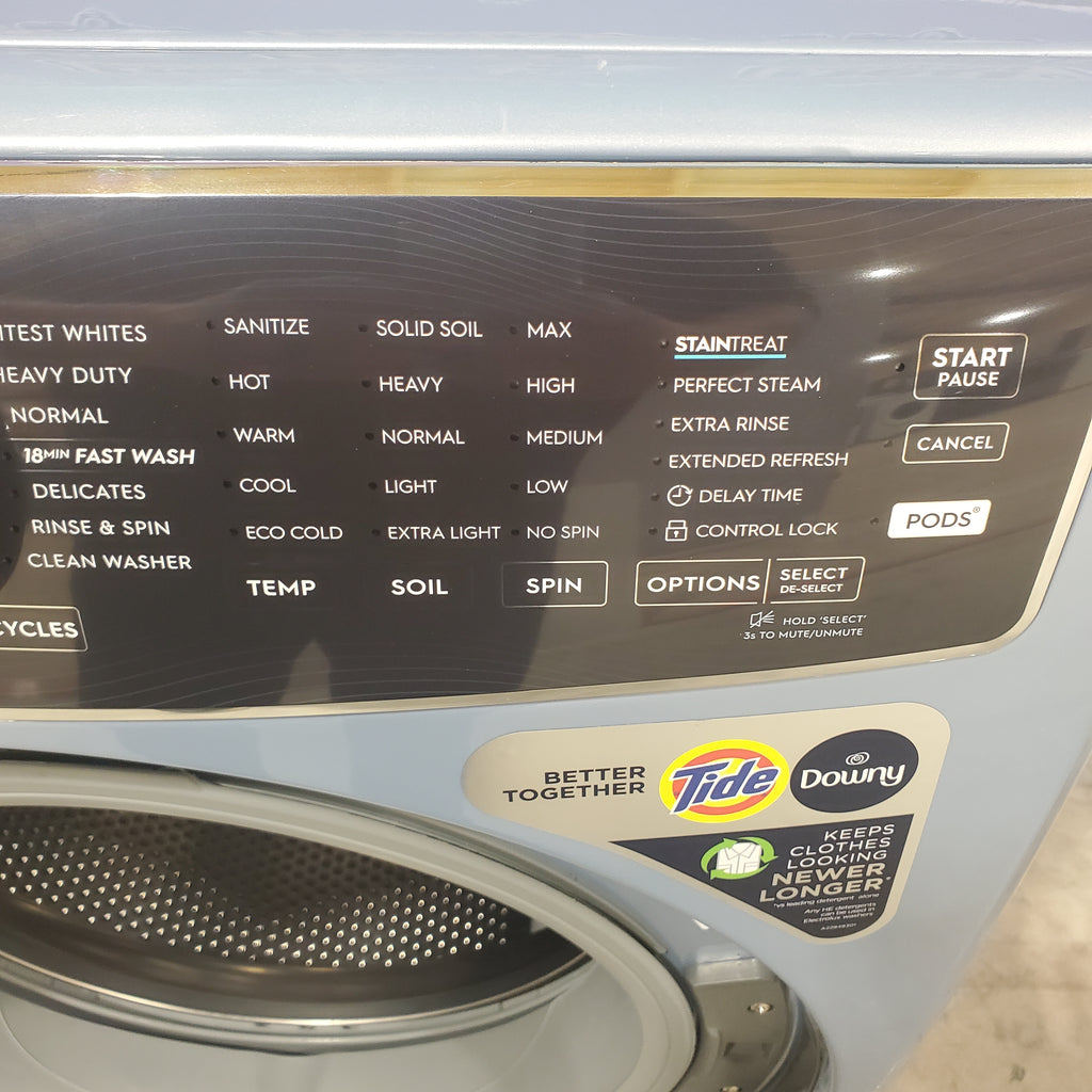 Pictures of Glacier Blue Electrolux 27 in. 4.5 cu.ft. HE Front Load ENERGY STAR Washer with LuxCare Wash System 20-minutes Fast Wash ELFW7437AG and 8 cu.ft. Electric Dryer vented Front Load Perfect Steam Dryer with Instant Refresh ELFE7437AG - Neu Appliance Outlet - Discount Appliance Outlet in Austin, Tx