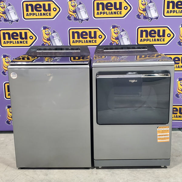 Whirlpool Chrome Shadow 5.2 - 5.3 cu. ft. ENERGY STAR Top Load Washer with 2 in 1 Removable Agitator and Load & Go™ dispenser WTW8127LC and  7.4 cu. ft. Top Load Electric Dryer with Advanced Moisture Sensing WED8127LC - Scratch & Dent - Minor