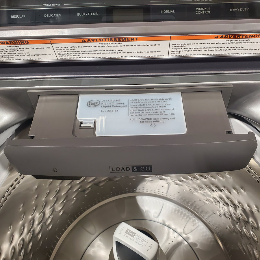 Whirlpool Chrome Shadow 5.2 - 5.3 cu. ft. ENERGY STAR Top Load Washer with 2 in 1 Removable Agitator and Load & Go™ dispenser WTW8127LC and  7.4 cu. ft. Top Load Electric Dryer with Advanced Moisture Sensing WED8127LC - Scratch & Dent - Minor
