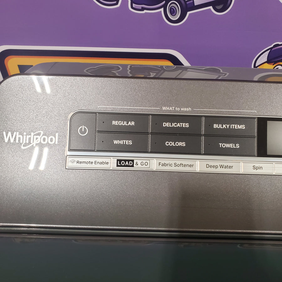 Whirlpool Chrome Shadow 5.2 - 5.3 cu. ft. ENERGY STAR Top Load Washer with 2 in 1 Removable Agitator and Load & Go™ dispenser WTW8127LC and  7.4 cu. ft. Top Load Electric Dryer with Advanced Moisture Sensing WED8127LC - Scratch & Dent - Minor