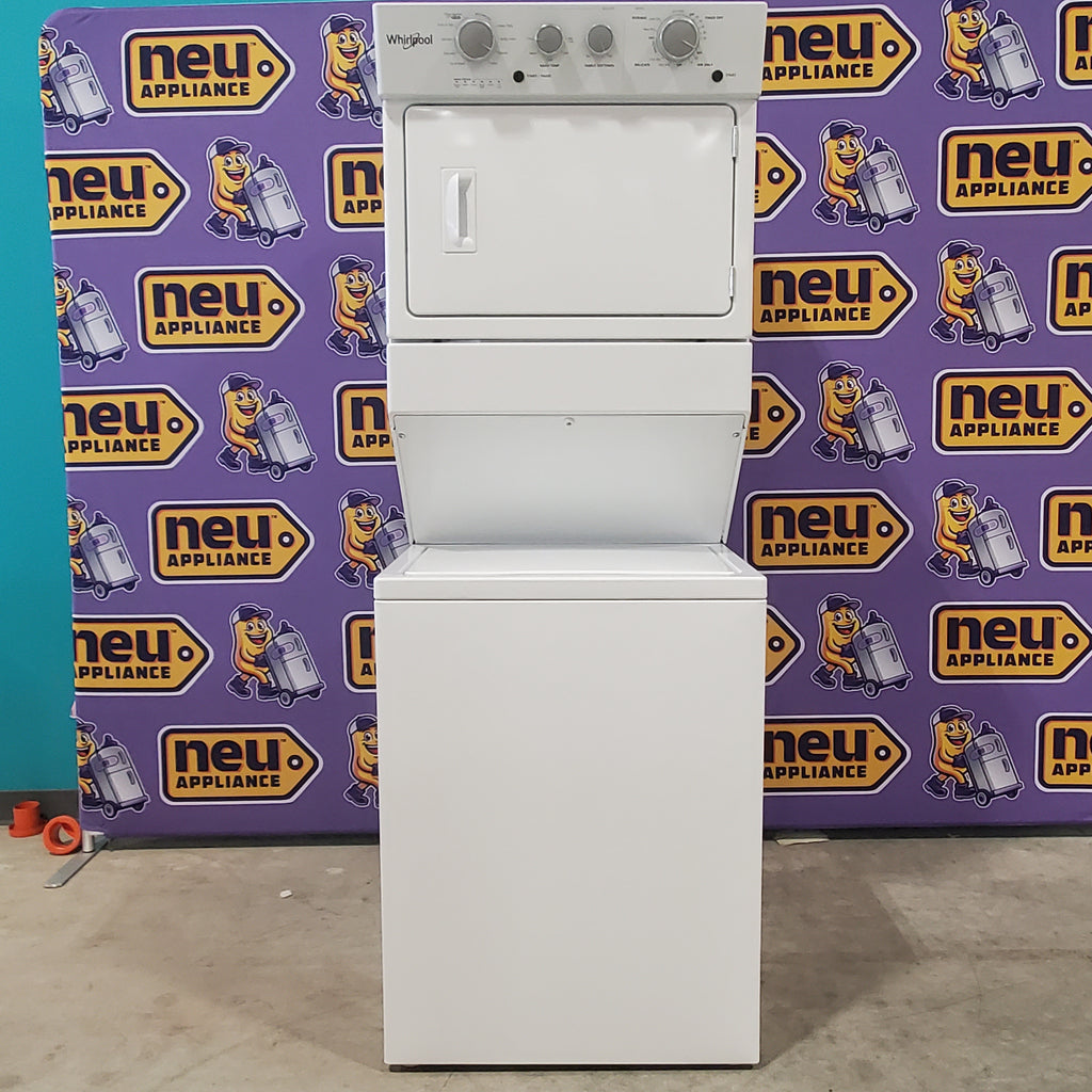 Pictures of Whirlpool Long Vent Stacked 3.5 Cu. Ft. Laundry Center with 9 Wash Cycles, Auto Dry Technology, and Dual Action Agitator with Fabric Softener Dispenser WETLV27HW - Scratch and Dent (Minor) - Neu Appliance Outlet - Discount Appliance Outlet in Austin, Tx