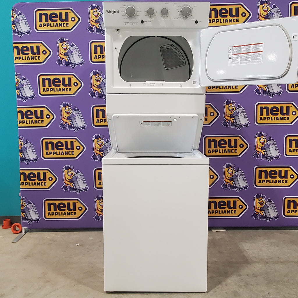Pictures of Whirlpool Long Vent Stacked 3.5 Cu. Ft. Laundry Center with 9 Wash Cycles, Auto Dry Technology, and Dual Action Agitator with Fabric Softener Dispenser WETLV27HW - Scratch and Dent (Minor) - Neu Appliance Outlet - Discount Appliance Outlet in Austin, Tx