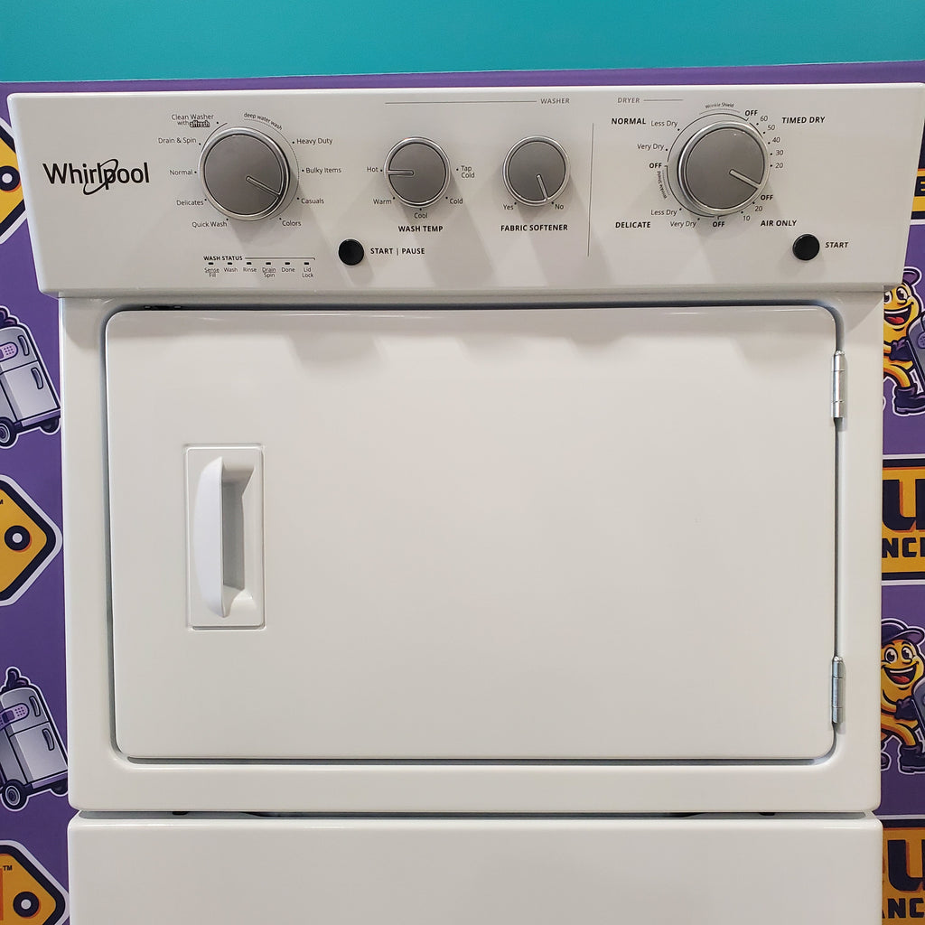 Pictures of Whirlpool Long Vent Stacked 3.5 Cu. Ft. Laundry Center with 9 Wash Cycles, Auto Dry Technology, and Dual Action Agitator with Fabric Softener Dispenser WETLV27HW - Scratch and Dent (Minor) - Neu Appliance Outlet - Discount Appliance Outlet in Austin, Tx