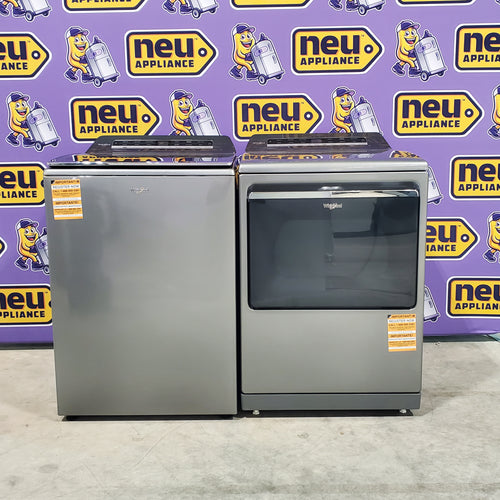 Whirlpool Chrome Shadow 5.2 - 5.3 cu. ft. ENERGY STAR Top Load Washer with 2 in 1 Removable Agitator and Load & Go™ dispenser WTW8127LC and  7.4 cu. ft. Top Load Electric Dryer with Advanced Moisture Sensing WED8127LC - Scratch & Dent - Minor