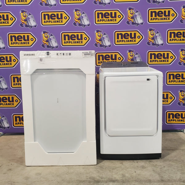 5.2 cu. ft. Samsung Large Capacity Smart Top Load Washer with Super Speed Wash in White and 7.4-cu ft Electric Dryer (White) - New in Box Washing Machine with Scratch and Dent Dryer