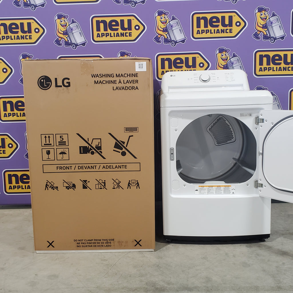 Pictures of LG Ultra Capacity 4.1 Cu. Ft. Top Load Wash with Agitator WT6105CW - New and LG Ultra Large Capacity Rear Control Electric 7.3 Cu. Ft. Dryer with Sensor Dry DLE6100W - Open Box - Neu Appliance Outlet - Discount Appliance Outlet in Austin, Tx