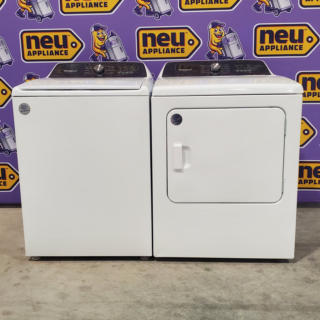 Pictures of Whirlpool Top Load Impeller 4.6 Cu. Ft. Washer with Built-In Faucet WTW5010LW and Whirlpool Top Load Electric Moisture Sensing 7.0 Cu. Ft. Dryer with Steam WED5050LW - Scratch and Dent (Minor) - Neu Appliance Outlet - Discount Appliance Outlet in Austin, Tx