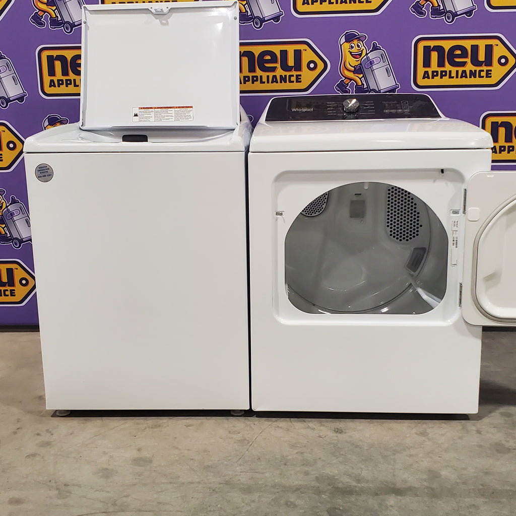 Pictures of Whirlpool Top Load Impeller 4.6 Cu. Ft. Washer with Built-In Faucet WTW5010LW and Whirlpool Top Load Electric Moisture Sensing 7.0 Cu. Ft. Dryer with Steam WED5050LW - Scratch and Dent (Minor) - Neu Appliance Outlet - Discount Appliance Outlet in Austin, Tx