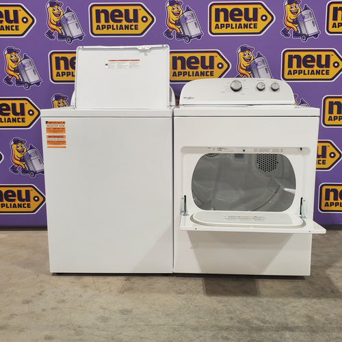 Pictures of HE Whirlpool 3.5 cu. ft. Top Load Washing Machine with Deep Water Wash WTW4816FW and Whirlpool 7.0 cu. ft. Top Load Gas Dryer with AutoDry™ Drying System with Wrinkle Shield™ Option WGD4950HW - Scratch & Dent - Minor - Neu Appliance Outlet - Discount Appliance Outlet in Austin, Tx