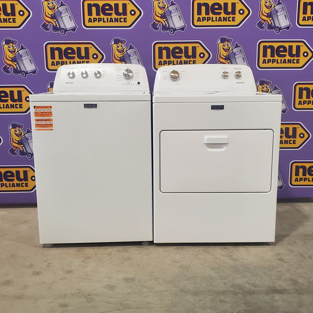 Pictures of Maytag Top Load 3.8 cu. ft. Washer with Deep Fill and Quick Wash Cycle MVW4005SW and Top Load Electric Wrinkle Prevent 7.0 cu. ft. Dryer with Auto Dry MED4005SW - Scratch & Dent - (Minor) - Neu Appliance Outlet - Discount Appliance Outlet in Austin, Tx