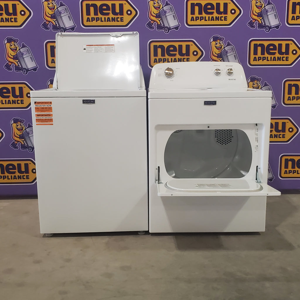 Pictures of Maytag Top Load 3.8 cu. ft. Washer with Deep Fill and Quick Wash Cycle MVW4005SW and Top Load Electric Wrinkle Prevent 7.0 cu. ft. Dryer with Auto Dry MED4005SW - Scratch & Dent - (Minor) - Neu Appliance Outlet - Discount Appliance Outlet in Austin, Tx
