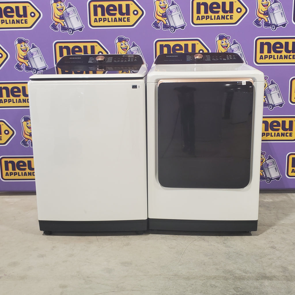Pictures of 5.5 cu. ft. Samsung Extra-Large Capacity Smart Super Speed Ivory Top Load Washer (Scratch & Dent) - Minor and 7.4-cu ft Electric Steam Sanitize+ Dryer in Ivory (Scratch & Dent) - Minor - Neu Appliance Outlet - Discount Appliance Outlet in Austin, Tx