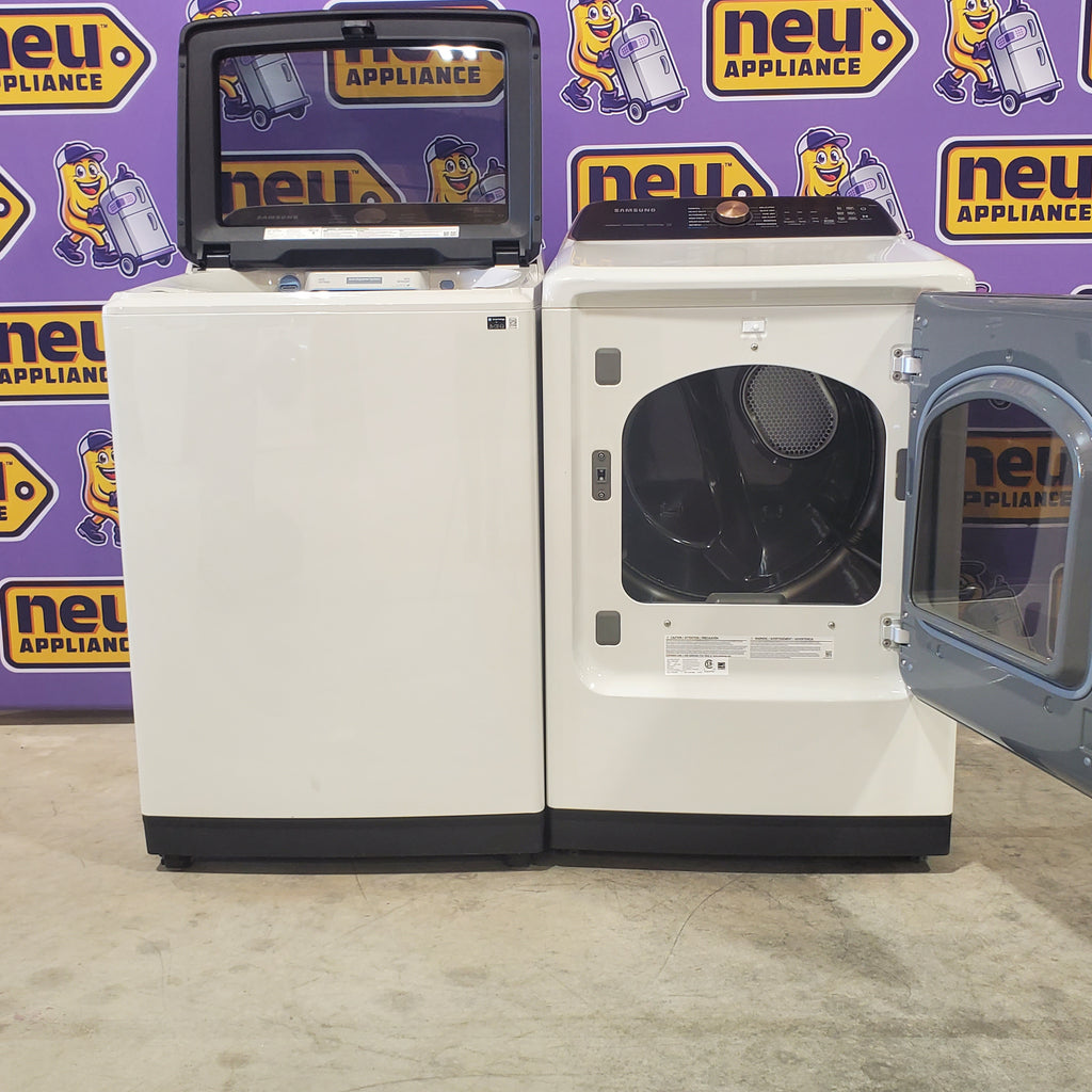 Pictures of 5.5 cu. ft. Samsung Extra-Large Capacity Smart Super Speed Ivory Top Load Washer (Scratch & Dent) - Minor and 7.4-cu ft Electric Steam Sanitize+ Dryer in Ivory (Scratch & Dent) - Minor - Neu Appliance Outlet - Discount Appliance Outlet in Austin, Tx