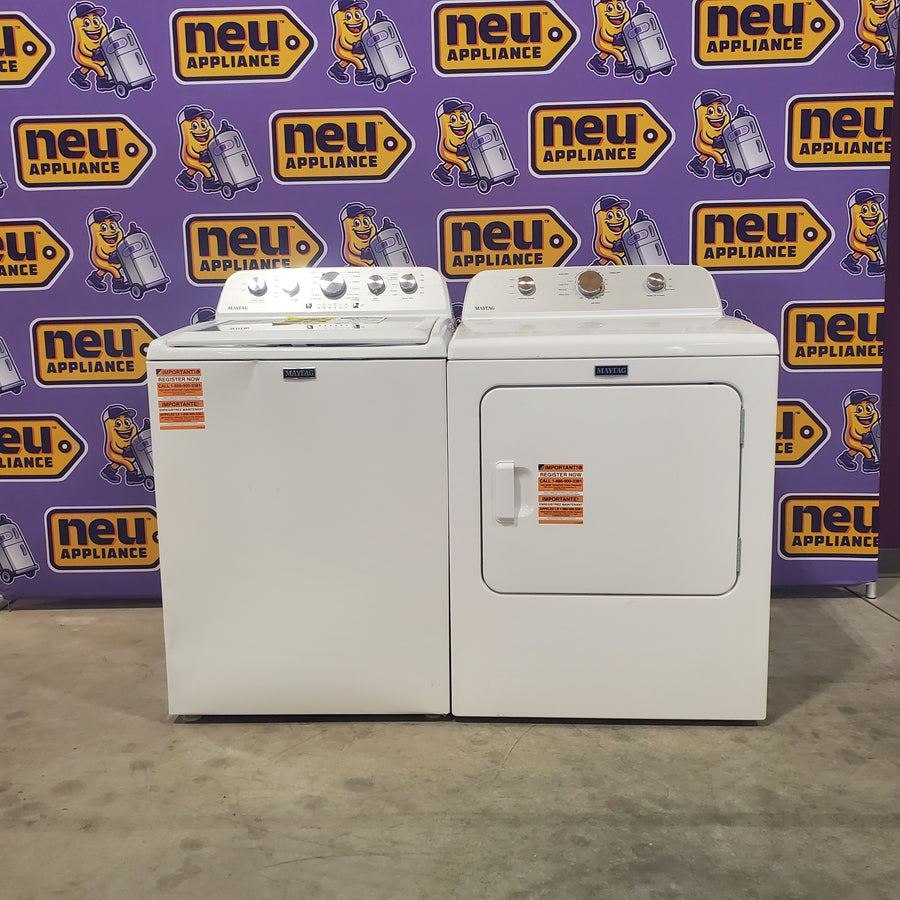 Maytag Top Load 4.8 Cu. Ft. Washer with Extra Power MVW5430MW - Scratch and Dent (Moderate) and Maytag Front Load Wrinkle Prevent Electric 7.0 Cu. Ft. Dryer with End of Cycle Signal MED4500MW - Open Box