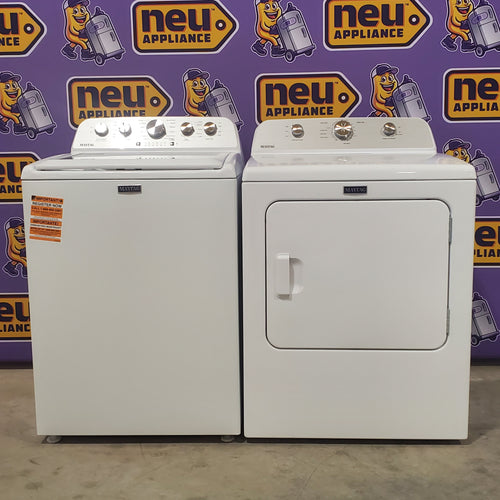 Pictures of Maytag Top Load 4.7 cu. ft. Agitator Washer with Extra Power and Deep Fill Option MVW5435PW and Electric Wrinkle Prevent 7.0 cu. ft Dryer with End of Cycle Signal MED4500MW - Neu Appliance Outlet - Discount Appliance Outlet in Austin, Tx